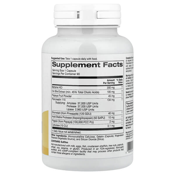 Alternative view of California Gold Nutrition, SimplyOne®, Complete Enzymes with Betaine HCl, Ox Bile Extract, Full-Spectrum Enzymes, and Bromelain, 90 Capsules