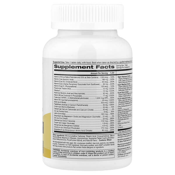Alternative view of California Gold Nutrition, SimplyOne®, Men’s Multivitamin + Super Complexes with Vitamin C + Super Adaptogen Complex, 90 Tablets