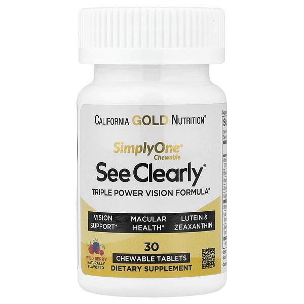 California Gold Nutrition, SimplyOne®, See Clearly, Triple Power Vision Formula with Lutein, Zeaxanthin, Vitamins, Minerals and Botanical Extracts, Wild Berry , 30 Chewable Tablets