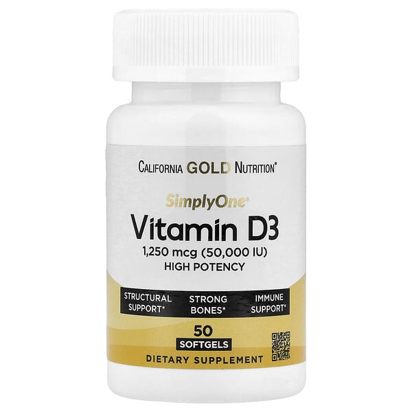 California Gold Nutrition, SimplyOne®, Vitamin D3, 1,250 mcg (50,000 IU), 50 Softgels