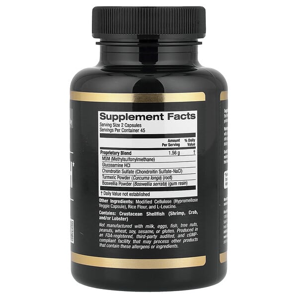 Alternative view of California Gold Nutrition, Sport, Joint Health with MSM, Glucosamine HCL, Chondroitin Sulfate, Turmeric and Boswellia, 90 Veggie Capsules