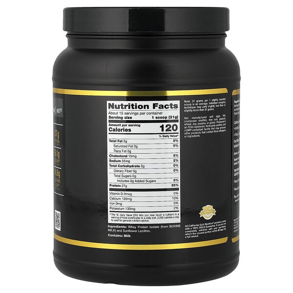 Alternative view of California Gold Nutrition, Sport, Whey Protein Isolate, Unflavored, 1 lb (454 g)