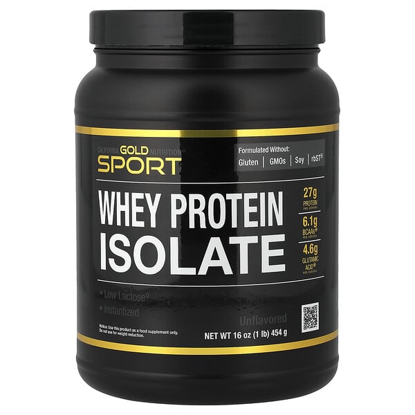 California Gold Nutrition, Sport, Whey Protein Isolate, Unflavored, 1 lb (454 g)