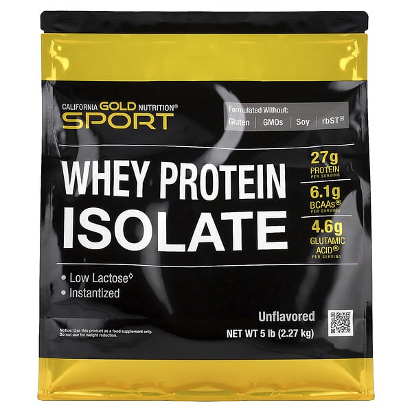 California Gold Nutrition, Sport, Whey Protein Isolate, Unflavored, 5 lb (2.27 kg)