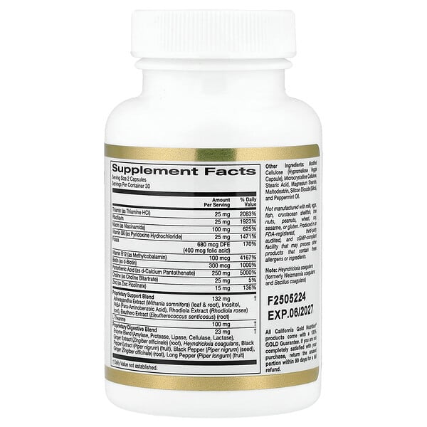 Alternative view of California Gold Nutrition, Stress Support with L-Theanine, Ashwagandha, Botanical Blend, and Enzymes, 60 Veggie Capsules