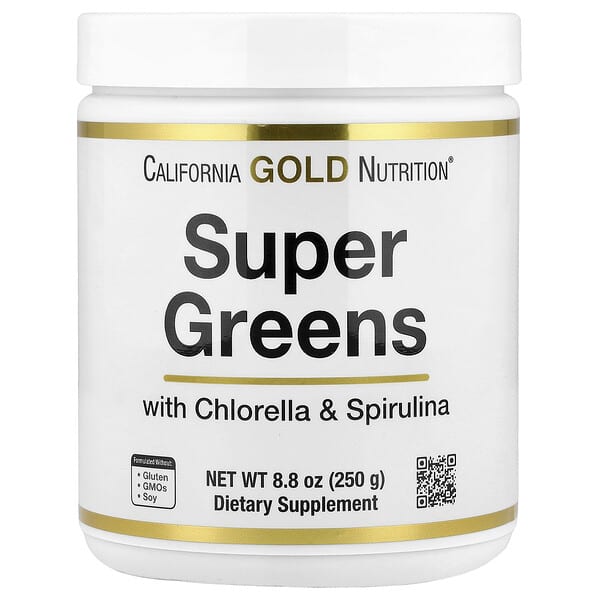 California Gold Nutrition, Super Greens with Spirulina, Chlorella, Kelp, and Apple Pectin, 8.8 oz (250 g)