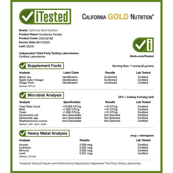 Alternative view of California Gold Nutrition, Superfoods, Kombucha Powder, Ginger Lemon, 5.64 oz (160 g)