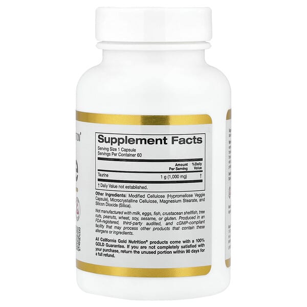 Alternative view of California Gold Nutrition, Taurine, 1,000 mg, 60 Veggie Capsules
