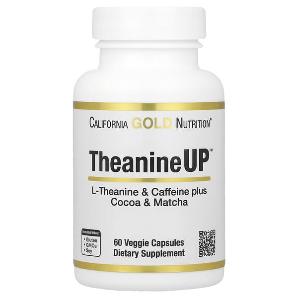 California Gold Nutrition, TheanineUP™, L-Theanine & Caffeine Plus Cocoa, and Matcha, 60 Veggie Capsules