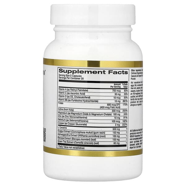 Alternative view of California Gold Nutrition, Thyroid Support with Guggul, Ashwagandha, Bacopa and Green Tea Extracts, 60 Veggie Capsules