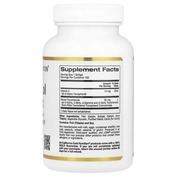 Alternative view of California Gold Nutrition, Tocotrienol Complex with Vitamin E, 150 Fish Gelatin Softgels