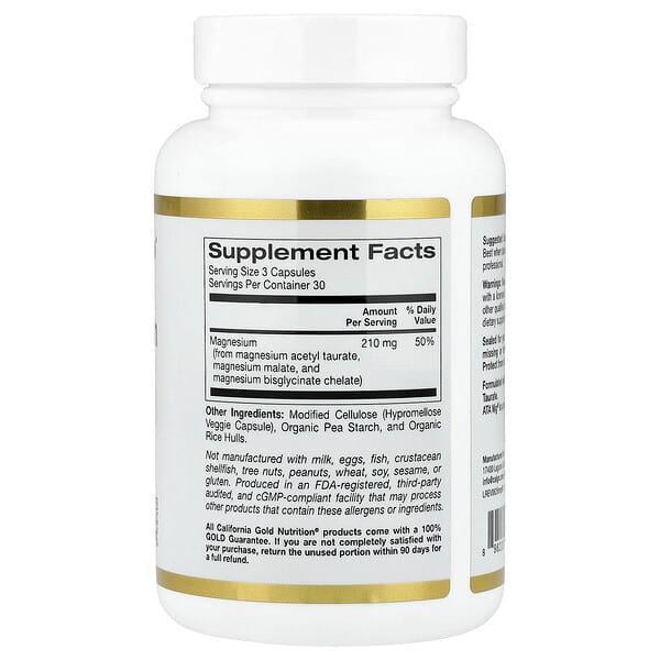 Alternative view of California Gold Nutrition, Triple Magnesium Complex, 70 mg , 90 Veggie Capsules