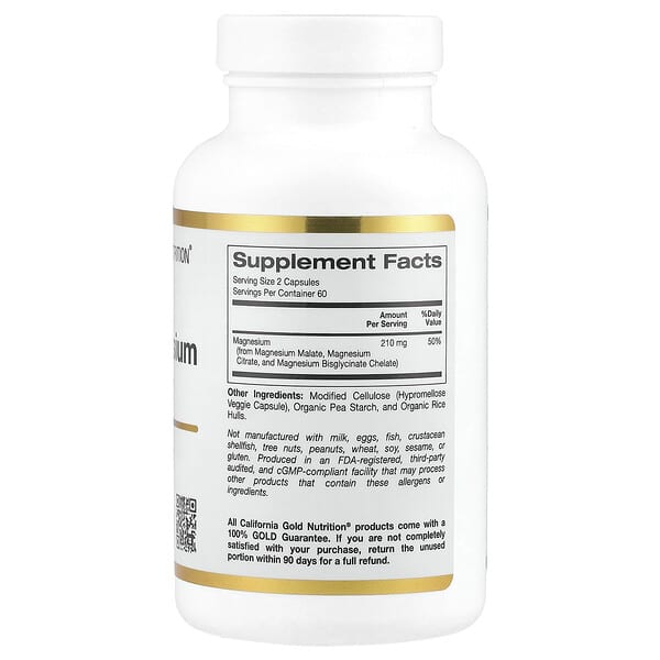 Alternative view of California Gold Nutrition, Triple Magnesium Complex, Malate, Citrate & Bisglycinate Chelate, 120 Veggie Capsules (105 mg per Capsule)