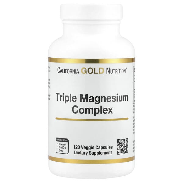 California Gold Nutrition, Triple Magnesium Complex, Malate, Citrate & Bisglycinate Chelate, 120 Veggie Capsules (105 mg per Capsule)