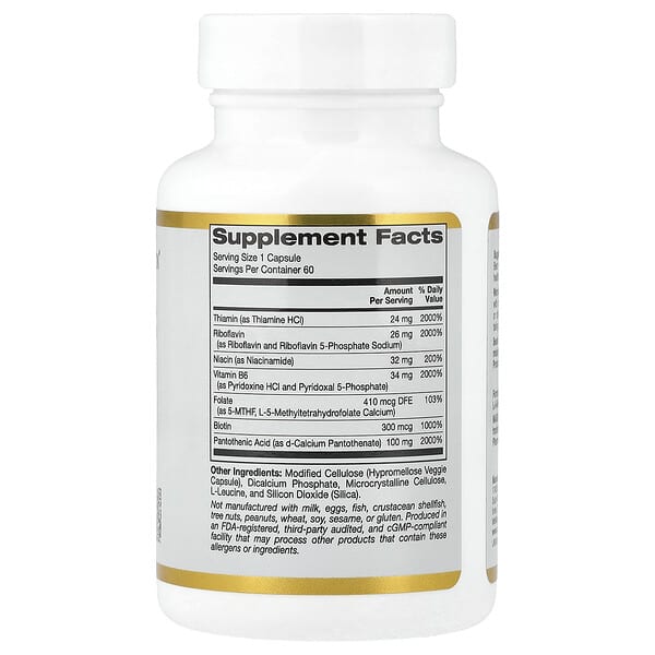 Alternative view of California Gold Nutrition, Vitamin B Complex with Folate, Biotin, Pantothenic Acid, and Vitamin B6, 60 Veggie Capsules