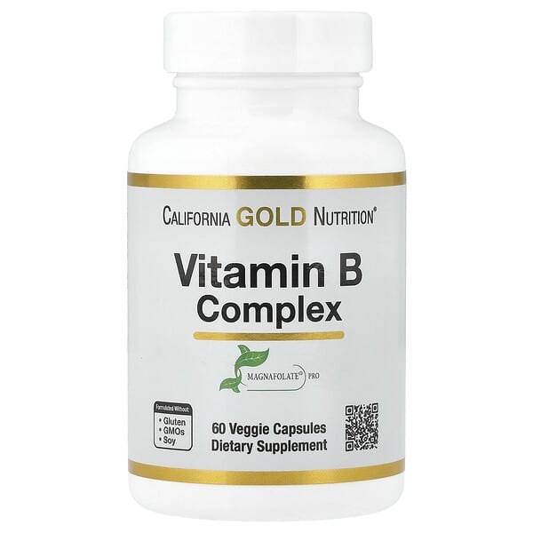 California Gold Nutrition, Vitamin B Complex with Folate, Biotin, Pantothenic Acid, and Vitamin B6, 60 Veggie Capsules