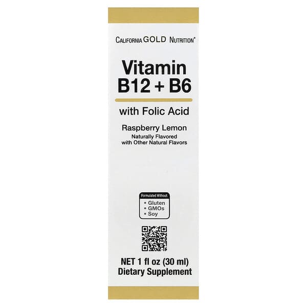 California Gold Nutrition, Vitamin B12 as Cyanocobalamin with Vitamin B6 and Folic Acid, Raspberry Lemon, 1 fl oz (30 ml)