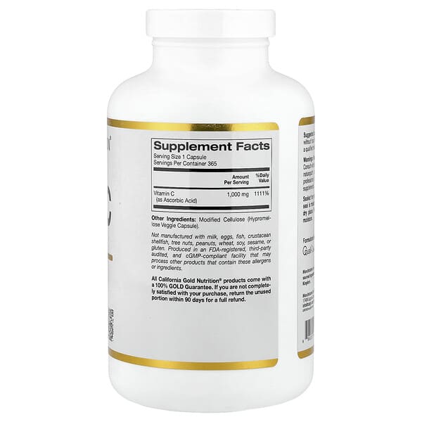 Alternative view of California Gold Nutrition, Vitamin C, Quali®-C, 1,000 mg, 365 Veggie Capsules