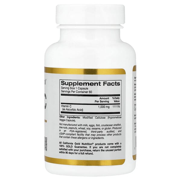 Alternative view of California Gold Nutrition, Vitamin C, Quali®-C, 1,000 mg, 60 Veggie Capsules