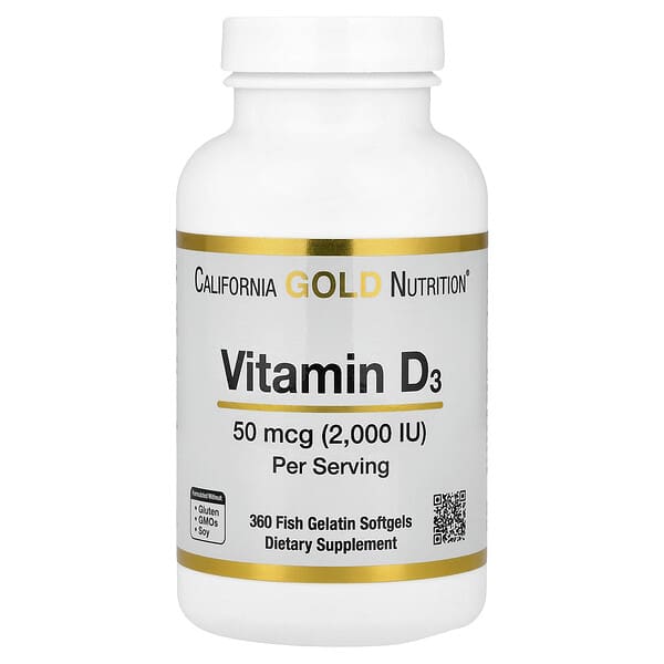 California Gold Nutrition, Vitamin D3, 50 mcg (2,000 IU), 360 Fish Gelatin Softgels