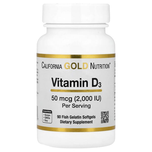 California Gold Nutrition, Vitamin D3, 50 mcg (2,000 IU), 90 Fish Gelatin Softgels