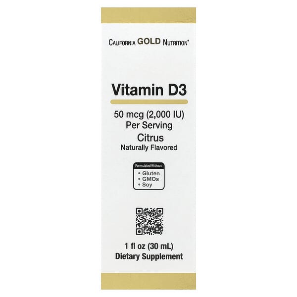 California Gold Nutrition, Vitamin D3, Citrus, 50 mcg (2,000 IU), 1 fl oz (30 ml)