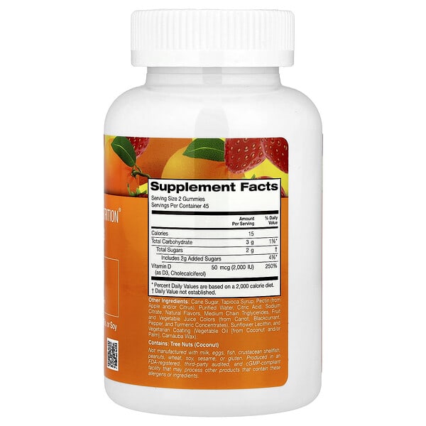 Alternative view of California Gold Nutrition, Vitamin D3 Gummies, Lemon, Orange, & Strawberry, 90 Gummies (25 mcg (1,000 IU per Gummy))