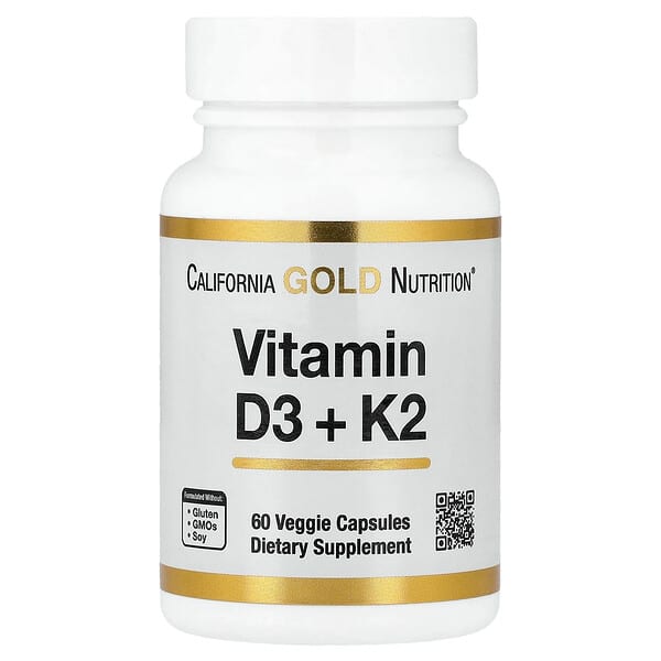 California Gold Nutrition, Vitamin D3 + K2, 60 Veggie Capsules