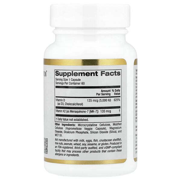 Alternative view of California Gold Nutrition, Vitamin D3 + K2 as MK-7, 60 Veggie Capsules