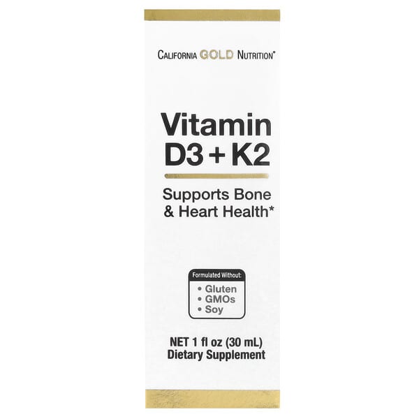 California Gold Nutrition, Vitamin D3 + K2 as MK4, 25 mcg (1,000 IU), 1 fl oz (30 ml)
