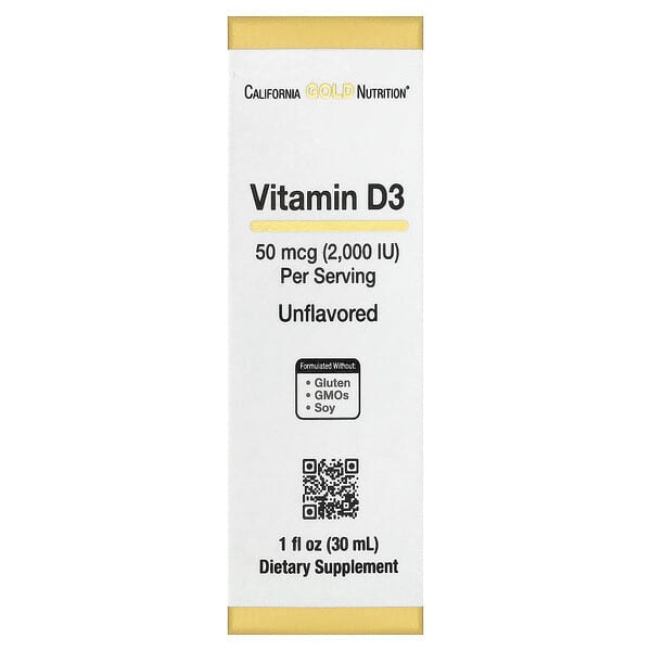 California Gold Nutrition, Vitamin D3, Unflavored, 50 mcg (2,000 IU), 1 fl oz (30 ml)