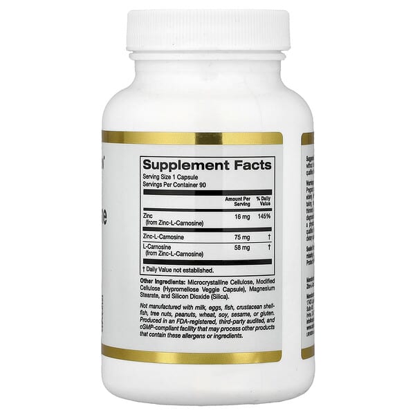 Alternative view of California Gold Nutrition, Zinc-L-Carnosine Complex, 90 Veggie Caps