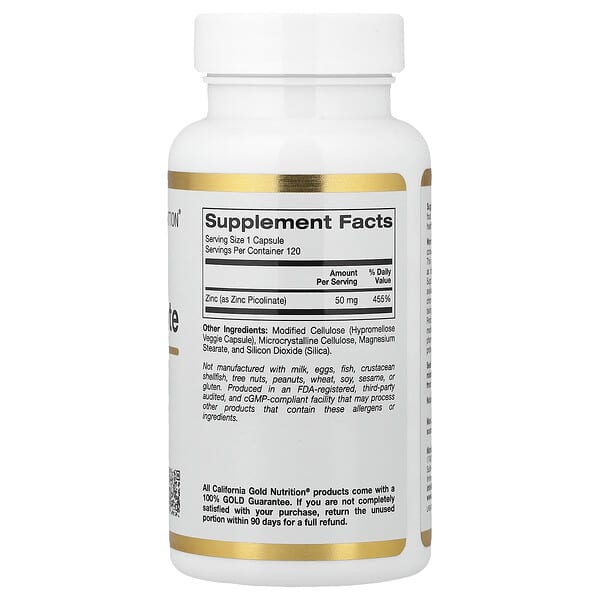 Alternative view of California Gold Nutrition, Zinc Picolinate, 50 mg, 120 Veggie Capsules