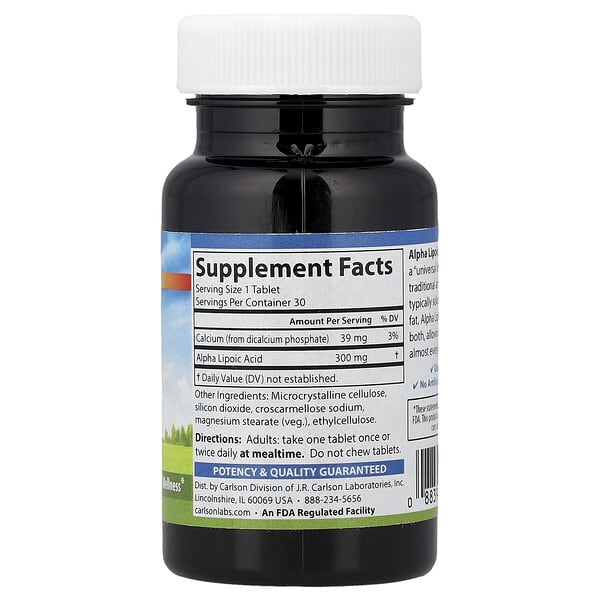 Alternative view of Carlson, Alpha Lipoic Acid, 30 Tablets