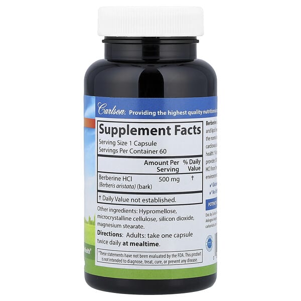 Alternative view of Carlson, Berberine, 500 mg, 60 Vegetarian Capsules