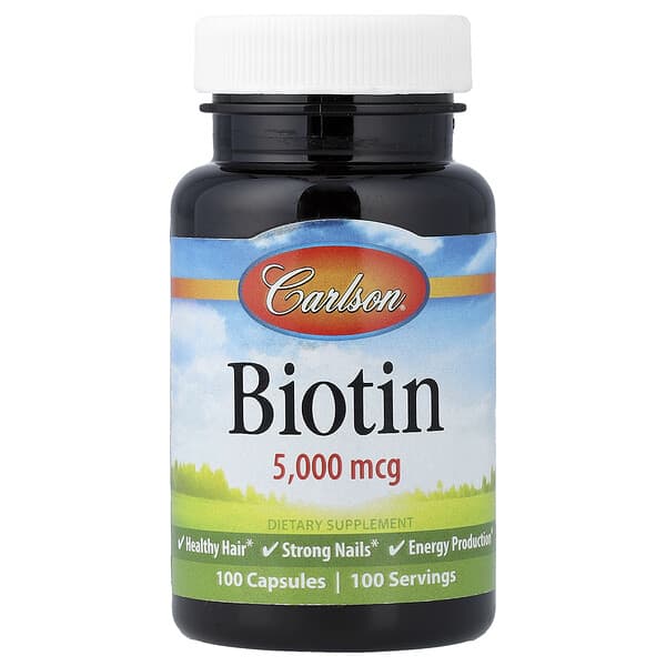 Carlson, Biotin, 5,000 mcg, 100 Capsules