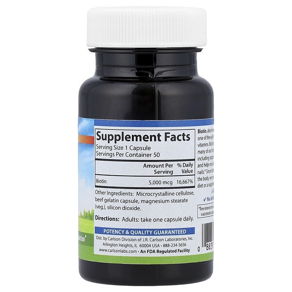 Alternative view of Carlson, Biotin, 5,000 mcg, 50 Capsules