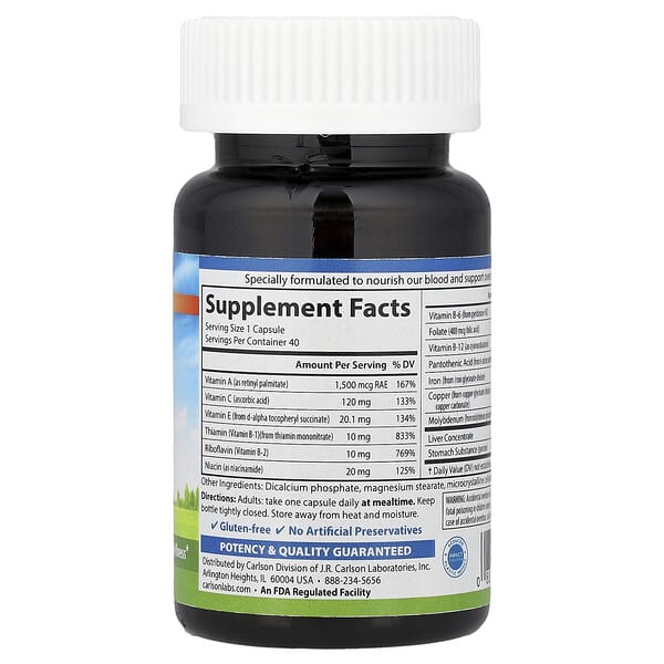 Alternative view of Carlson, Blood Nutrients®, 40 Capsules