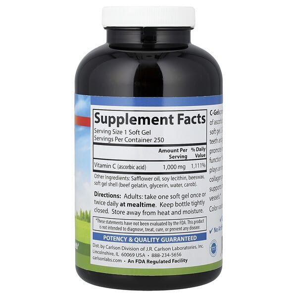 Alternative view of Carlson, C-Gels, Vitamin C, 1,000 mg, 250 Soft Gels
