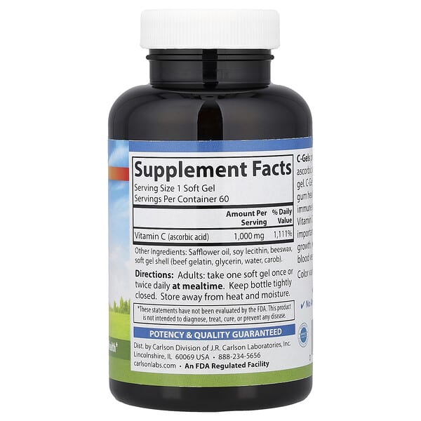 Alternative view of Carlson, C-Gels, Vitamin C, 1,000 mg, 60 Soft Gels