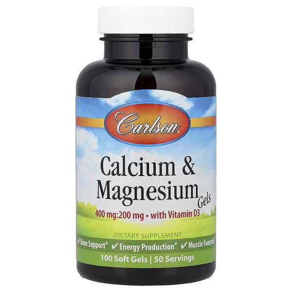 Carlson, Calcium & Magnesium Gels with Vitamin D3, 100 Soft Gels