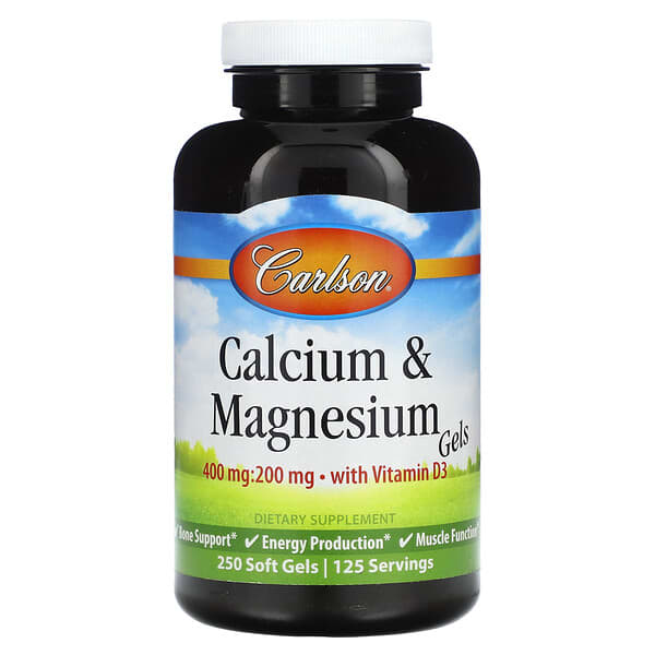 Carlson, Calcium & Magnesium Gels with Vitamin D3, 250 Soft Gels 5 Carlson, Calcium & Magnesium Gels with Vitamin D3, 250 Soft Gels