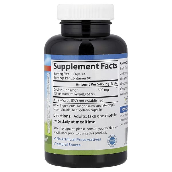 Alternative view of Carlson, Ceylon Cinnamon, 90 Capsules (500 mg per Capsule)
