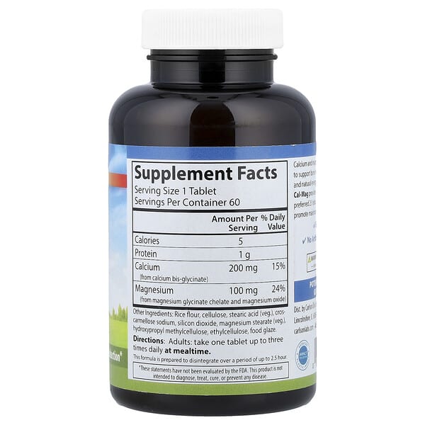 Alternative view of Carlson, Chelated Cal-Mag, 60 Tablets