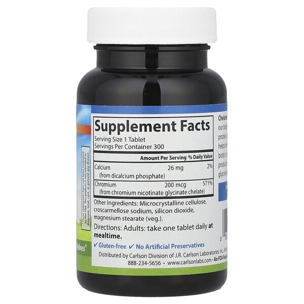 Alternative view of Carlson, Chelated Chromium, 200 mcg, 300 Tablets