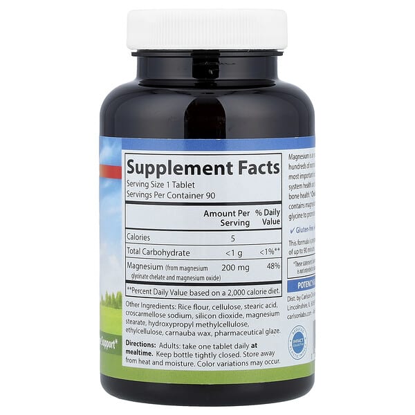 Alternative view of Carlson, Chelated Magnesium Glycinate, 200 mg, 90 Tablets