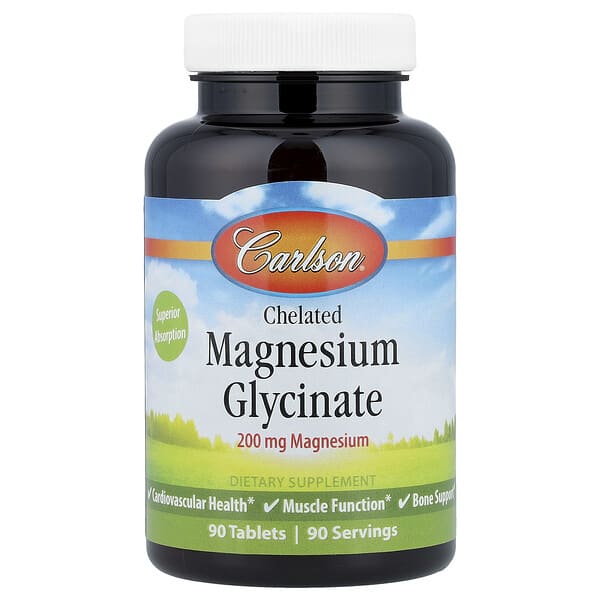 Carlson, Chelated Magnesium Glycinate, 200 mg, 90 Tablets