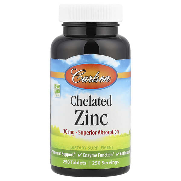 Carlson, Chelated Zinc, 30 mg, 250 Tablets