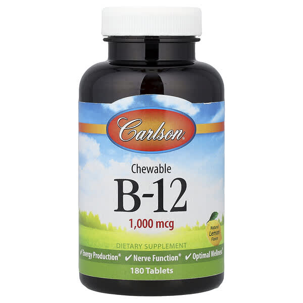 Carlson, Chewable B-12, Natural Lemon, 1,000 mcg, 180 Tablets