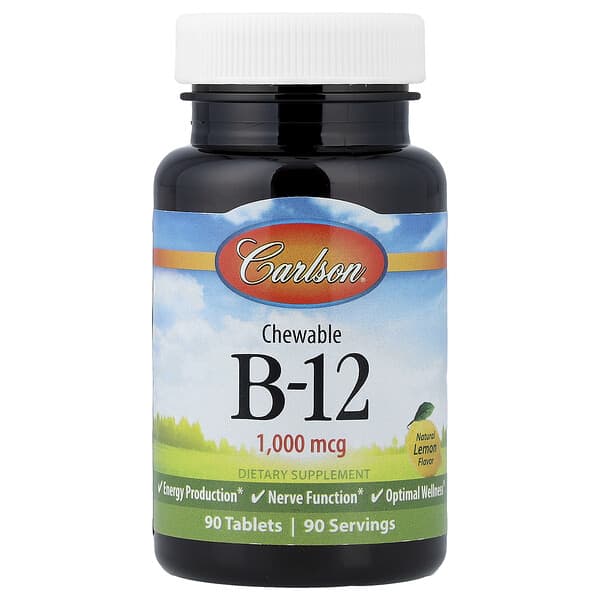 Carlson, Chewable B-12, Natural Lemon, 1,000 mcg, 90  Tablets